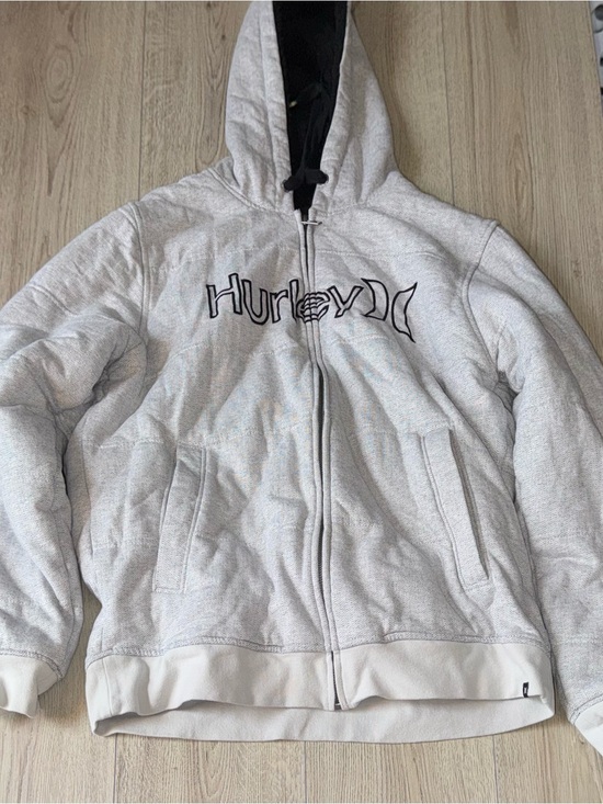 Hurley Tops - Hurley Light Gray Zip-Up Hoodie Sherpa fur lined Jacket winter jacket
